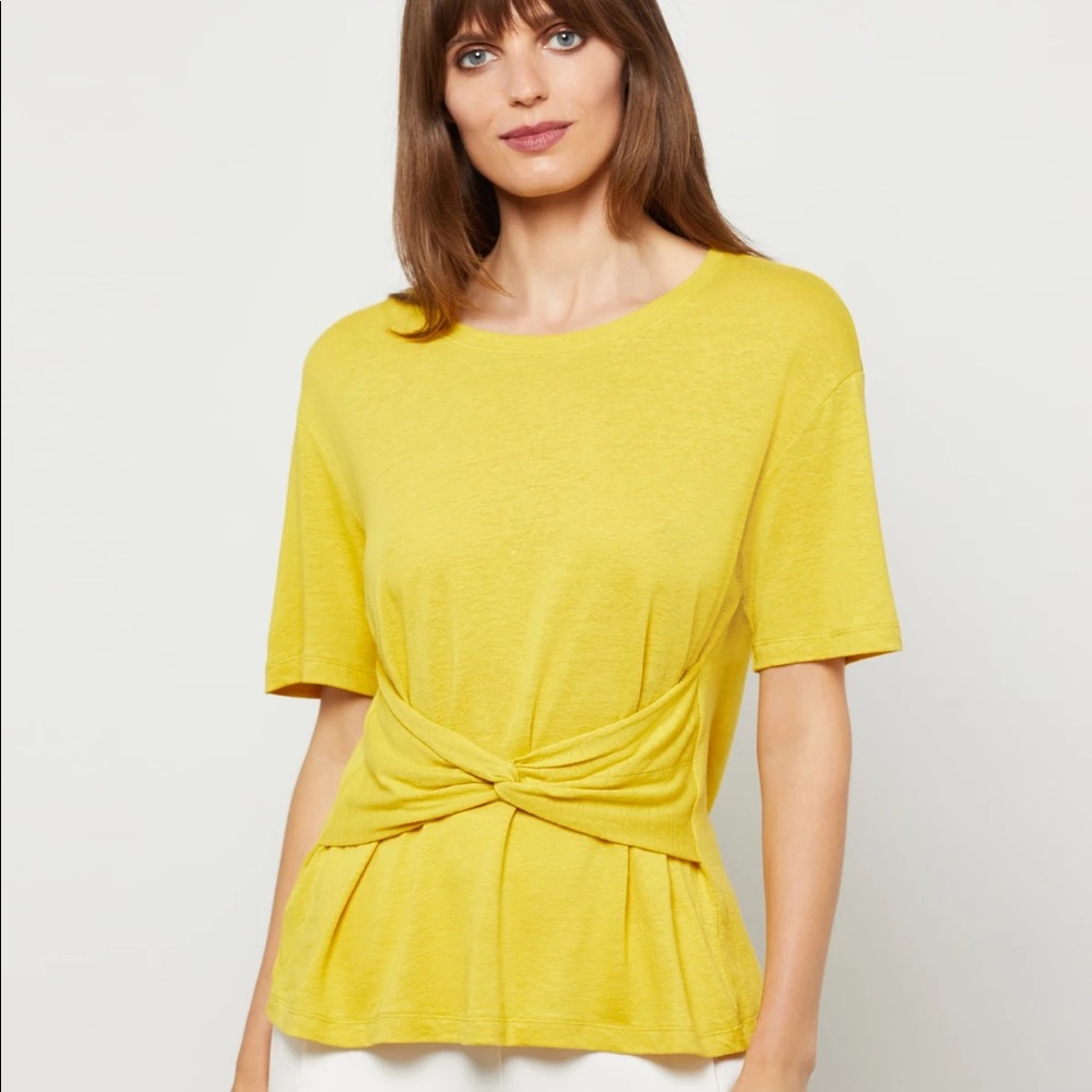 NEW WITH TAG- SIZE SMALL- BCBG MAXAZRIA KNOTTED DETAIL LINEN BLEND STRETCH TEE